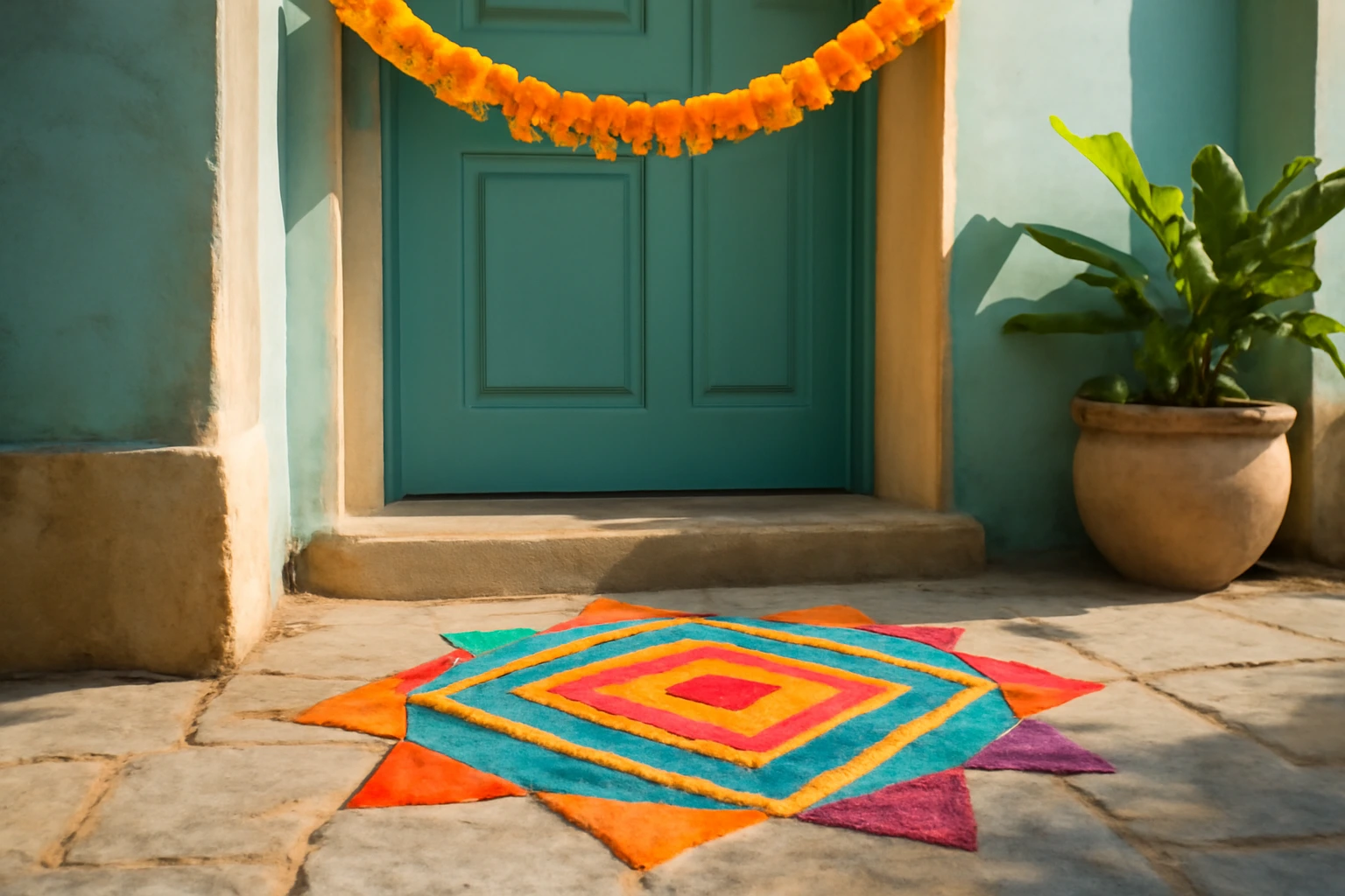 Cửa chính trong Vastu: chọn vị trí trên cạnh tường, ngưỡng cửa, rangoli và toran đón khách