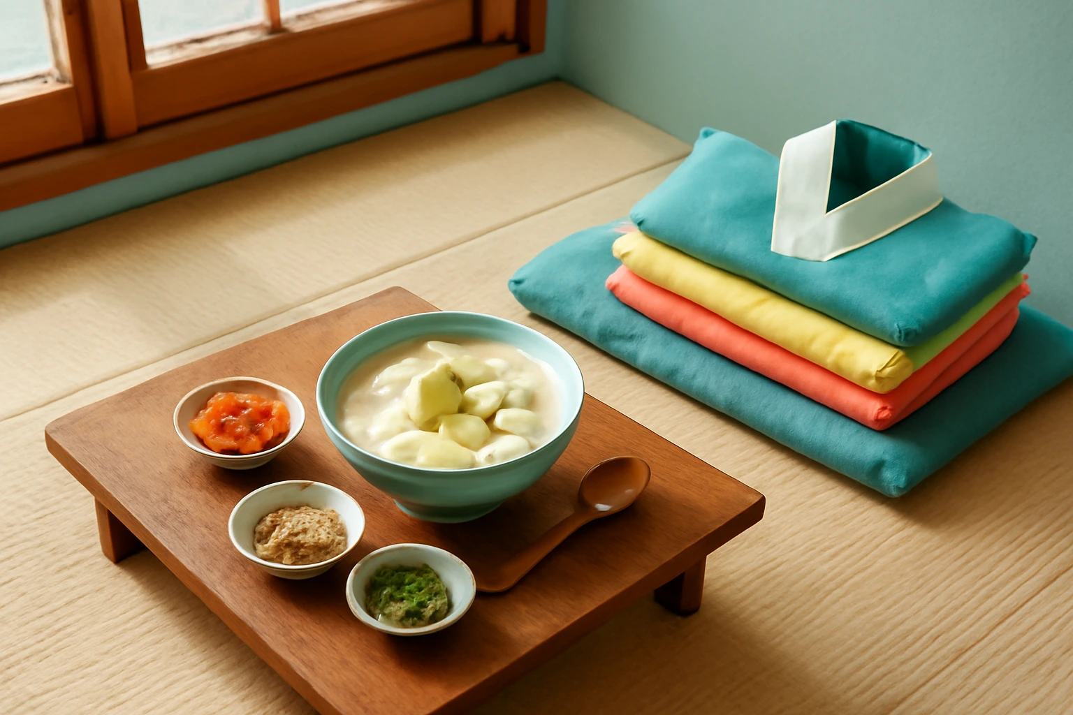 Seollal, Tết của người Hàn Quốc: lễ charye cúng tổ tiên, cúi lạy sebae, canh bánh gạo tteokguk và trò yut nori